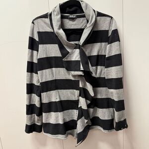 Y2K Allen B Allen Schwartz Women's Drapes Ruffle Front‎ Cardigan Size Large Grey